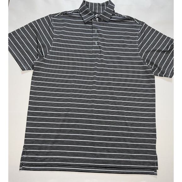FootJoy Polo Shirt Mens Size L Black Gray Striped Golf Mind Over Matter Sleeve - Picture 3 of 16
